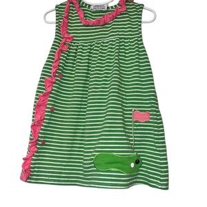 Jelly bean Green Pink Striped golf appliqué Sleeveless Dress Sz 5